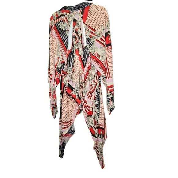 Free People x All Tous No Size Back Cut Outs Open Front Cardigan Kimono Red - Picture 9 of 14